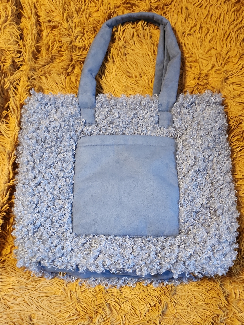NWOT Light Blue Faux Shearling Tote with Front Pocket